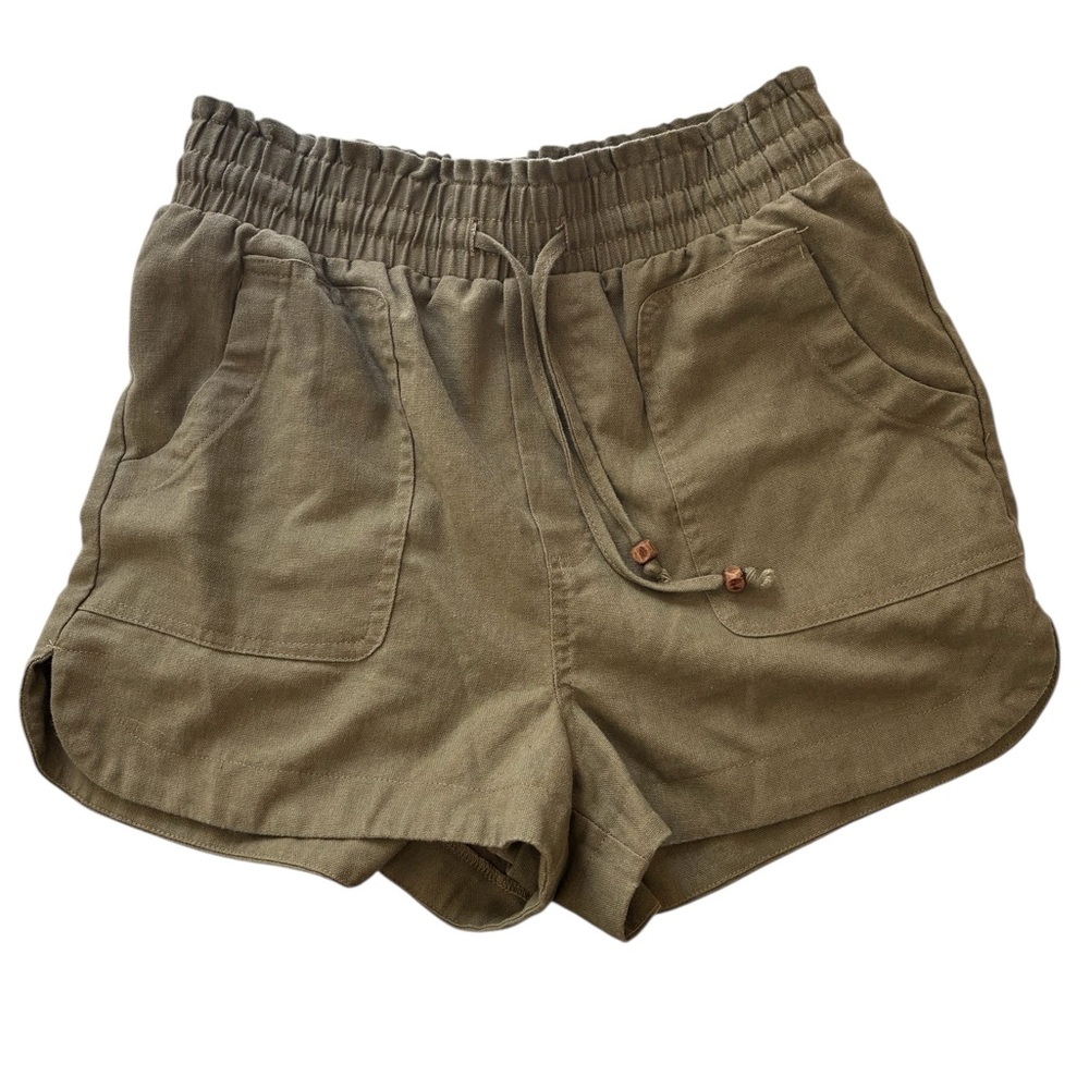 New In | LIKE NEW olive green easy drawstring linen cotton blend shorts